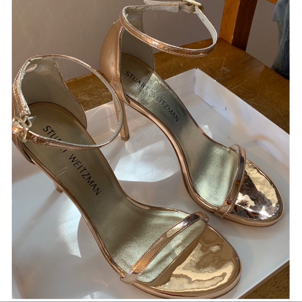 Stuart Weitzman Nudist Heels Rose Gold 7 NEW